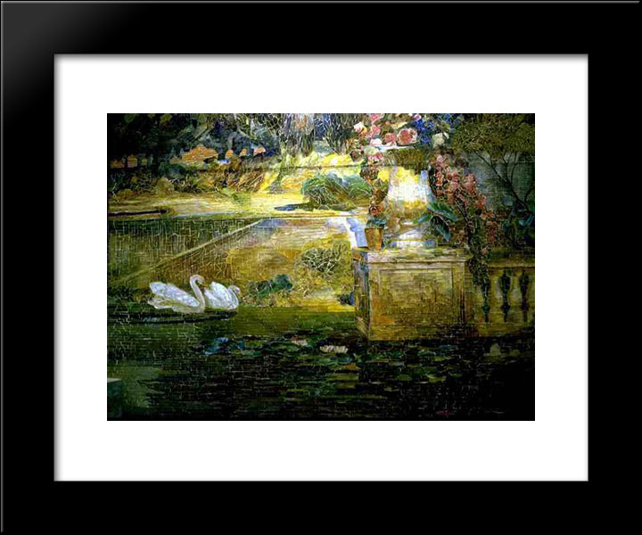 Mosaic Fountain [Detail Of Swans] 20x24 Black Modern Wood Framed Art Print Poster by Tiffany, Louis Comfort