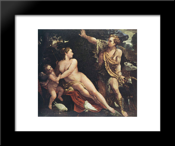 Venus And Adonis 20x24 Black Modern Wood Framed Art Print Poster by Carracci, Annibale