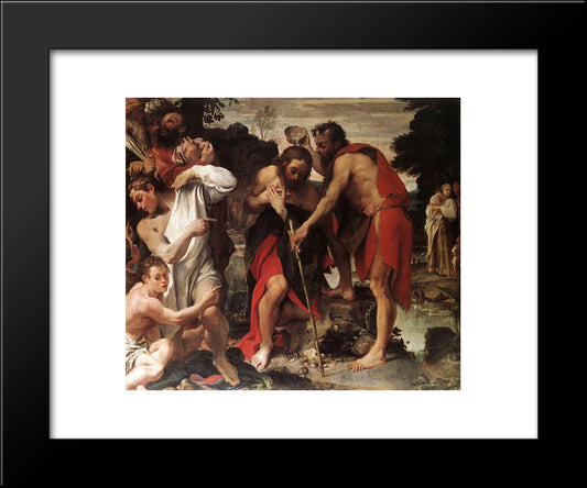 The Baptism Of Christ 20x24 Black Modern Wood Framed Art Print Poster by Carracci, Annibale