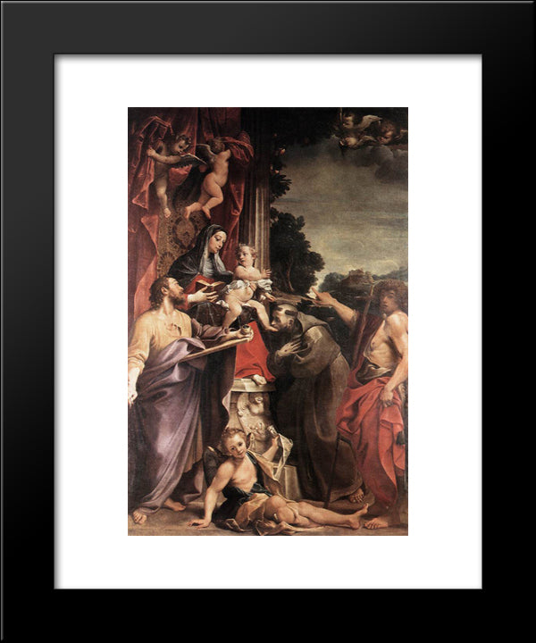 Madonna Enthroned With St Matthew 20x24 Black Modern Wood Framed Art Print Poster by Carracci, Annibale