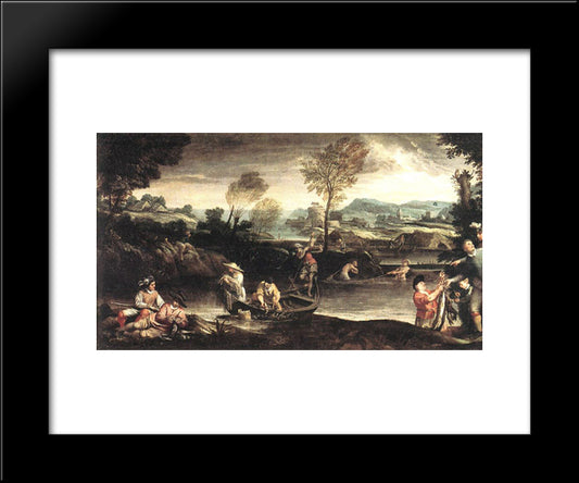 Fishing 20x24 Black Modern Wood Framed Art Print Poster by Carracci, Annibale