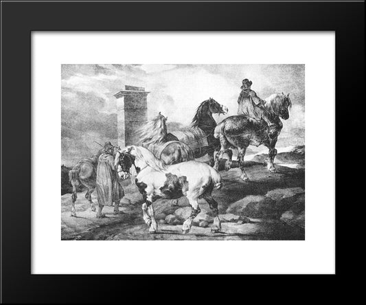 English Scenes ' Horses 20x24 Black Modern Wood Framed Art Print Poster by Gericault, Theodore