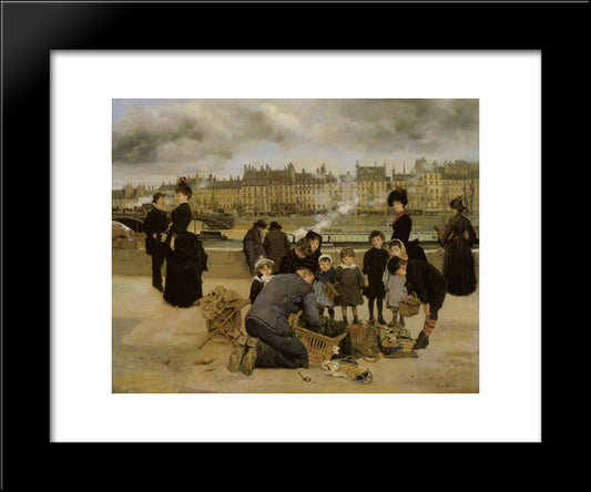 Children With A Toy Seller On The Quai Du Louvre 20x24 Black Modern Wood Framed Art Print Poster by Beraud, Jean