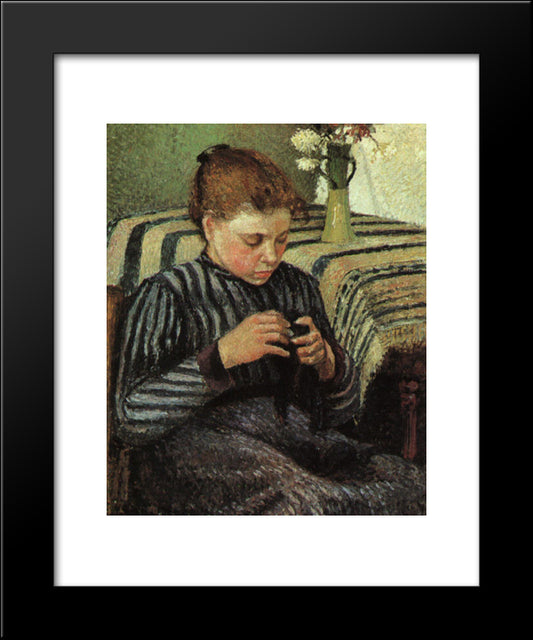 Girl Sewing 20x24 Black Modern Wood Framed Art Print Poster by Pissarro, Camille