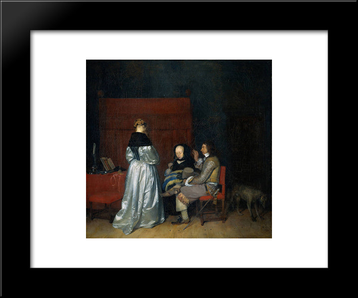 Gallant Conversation; Known As The Paternal Admonition' 20x24 Black Modern Wood Framed Art Print Poster by Terborch, Gerard