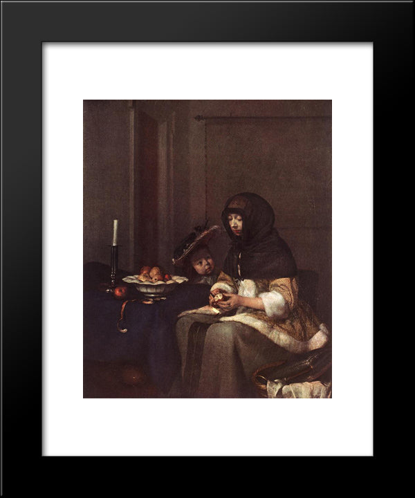 Woman Peeling Apple 20x24 Black Modern Wood Framed Art Print Poster by Terborch, Gerard