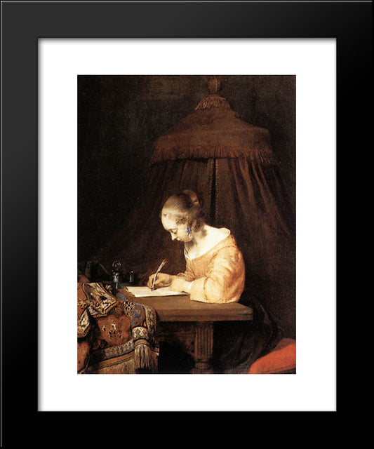 Woman Writing A Letter 20x24 Black Modern Wood Framed Art Print Poster by Terborch, Gerard