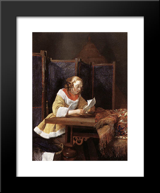 A Lady Reading A Letter 20x24 Black Modern Wood Framed Art Print Poster by Terborch, Gerard