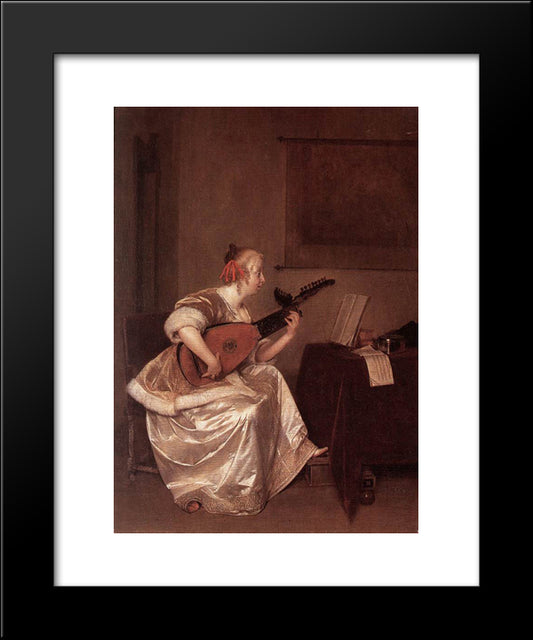 The Lute Player 20x24 Black Modern Wood Framed Art Print Poster by Terborch, Gerard