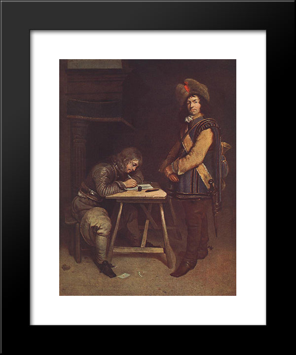 Officer Writing A Letter 20x24 Black Modern Wood Framed Art Print Poster by Terborch, Gerard