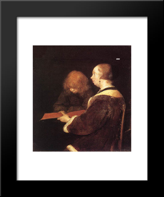 The Reading Lesson 20x24 Black Modern Wood Framed Art Print Poster by Terborch, Gerard