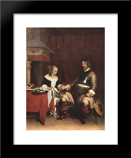 Man Offering A Woman Coins 20x24 Black Modern Wood Framed Art Print Poster by Terborch, Gerard