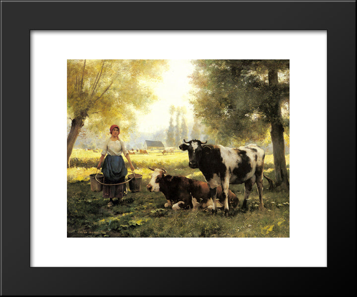 A Milkmaid With Her Cows On A Summer Day 20x24 Black Modern Wood Framed Art Print Poster by Dupre, Julien