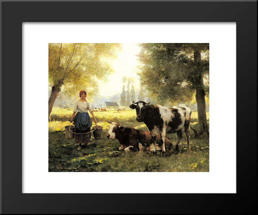 A Milkmaid With Her Cows On A Summer Day 20x24 Black Modern Wood Framed Art Print Poster by Dupre, Julien