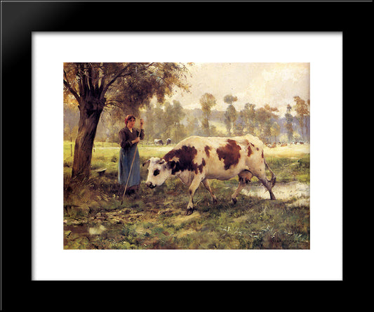 Cows At Pasture 20x24 Black Modern Wood Framed Art Print Poster by Dupre, Julien