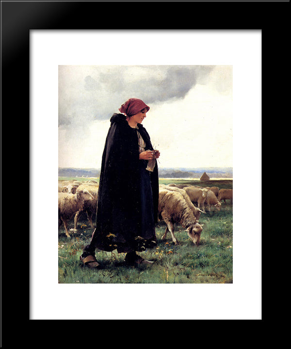 A Shepherdess With Her Flock 20x24 Black Modern Wood Framed Art Print Poster by Dupre, Julien