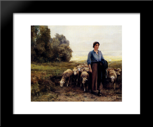 Shepherdess With Her Flock 20x24 Black Modern Wood Framed Art Print Poster by Dupre, Julien