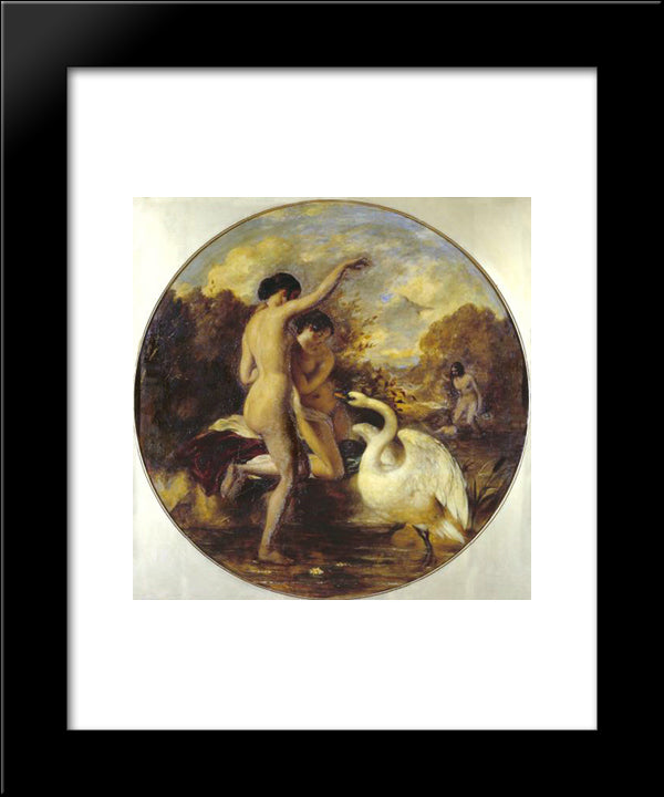 Female Bathers Surprised By A Swan 20x24 Black Modern Wood Framed Art Print Poster by Etty, William