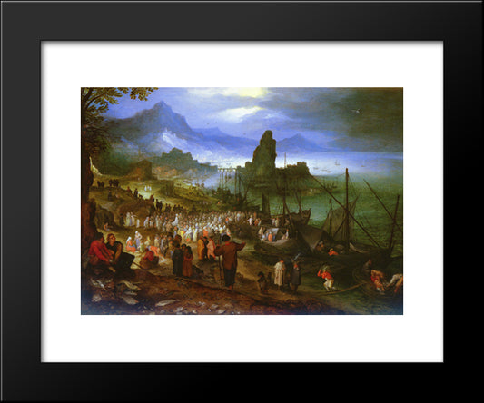 Christ Preaching At The Seaport 20x24 Black Modern Wood Framed Art Print Poster by Brueghel, Jan the Elder