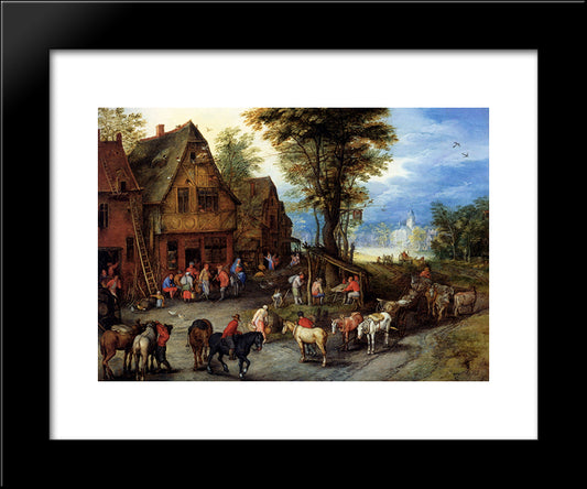 A Village Street With The Holy Family Arriving At An Inn 20x24 Black Modern Wood Framed Art Print Poster by Brueghel, Jan the Elder