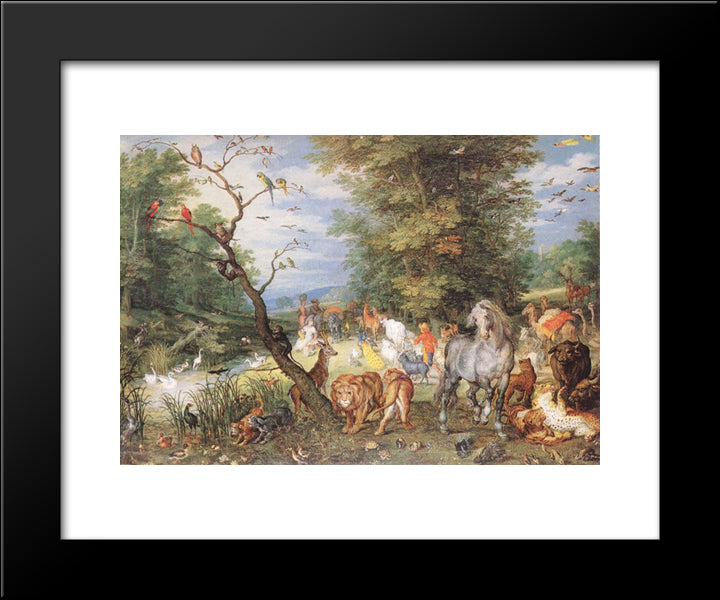 The Animals Entering The Ark 20x24 Black Modern Wood Framed Art Print Poster by Brueghel, Jan the Elder