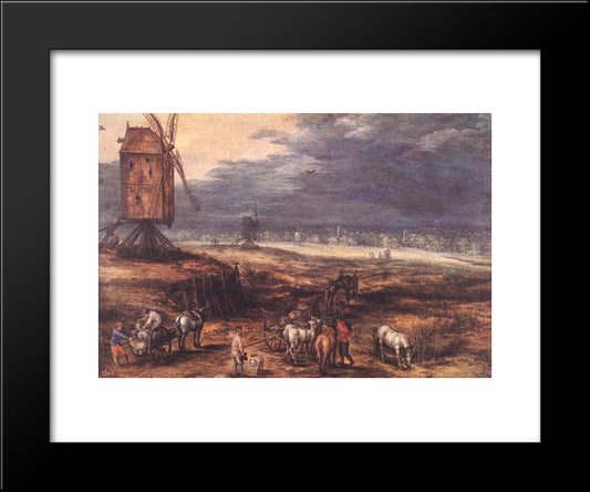 Landscape With Windmills 20x24 Black Modern Wood Framed Art Print Poster by Brueghel, Jan the Elder