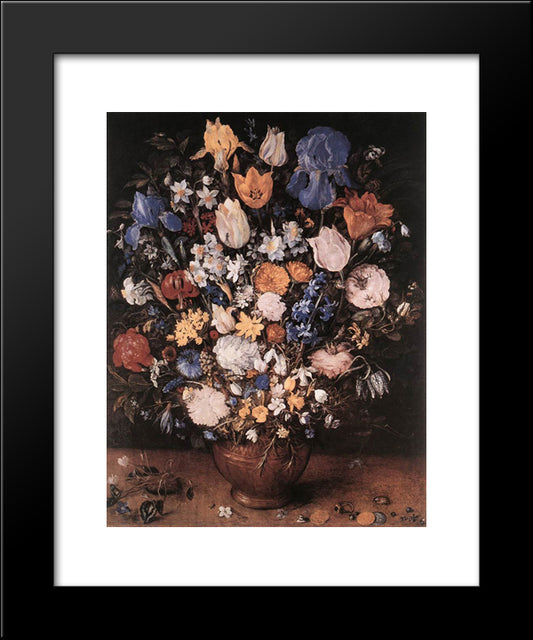 Bouquet In A Clay Vase 20x24 Black Modern Wood Framed Art Print Poster by Brueghel, Jan the Elder