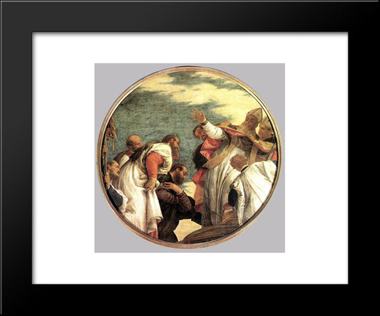 The People Of Myra Welcoming St. Nicholas 20x24 Black Modern Wood Framed Art Print Poster by Veronese, Paolo