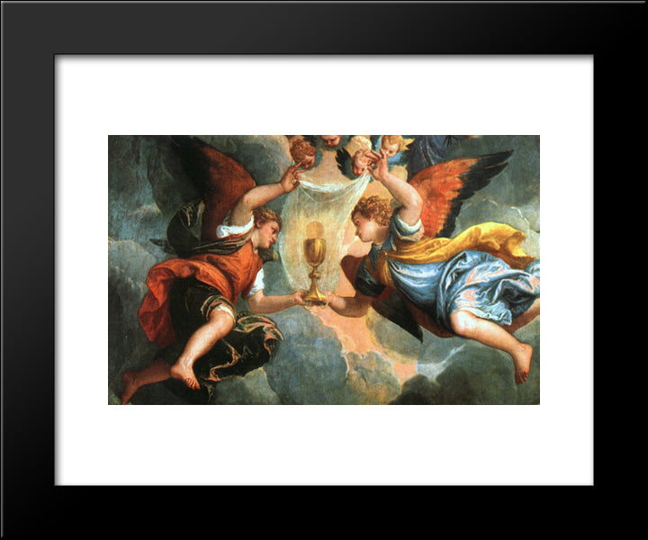 The Wife Of Zebedee Interceding With Christ Over Her Sons [Detail: 1] 20x24 Black Modern Wood Framed Art Print Poster by Veronese, Paolo
