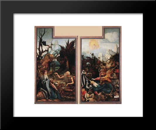 Visit Of St. Antony To St. Paul And Temptation Of St. Antony 20x24 Black Modern Wood Framed Art Print Poster by Grunewald, Matthias