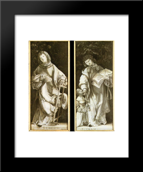 St Lawrence And St Cyricus 20x24 Black Modern Wood Framed Art Print Poster by Grunewald, Matthias