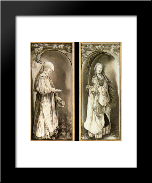 St Elizabeth And A Saint Woman With Palm 20x24 Black Modern Wood Framed Art Print Poster by Grunewald, Matthias