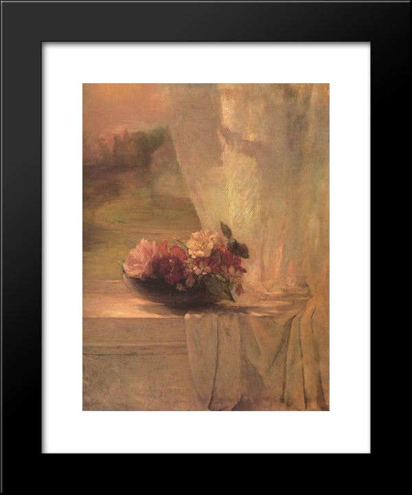 Flowers In A Persian Porcelain Water Bowl 20x24 Black Modern Wood Framed Art Print Poster by LaFarge, John