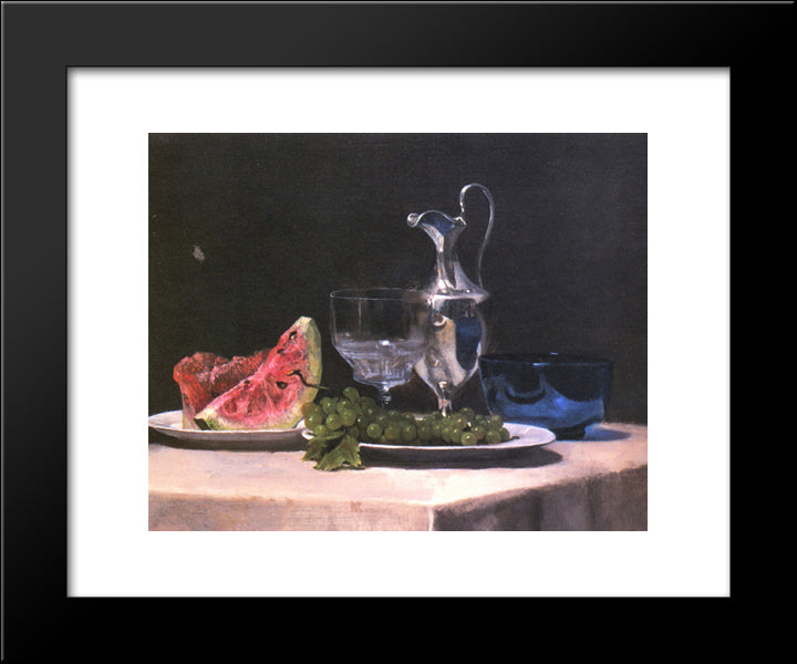 Still Life Study Of Silver, Glass And Fruit 20x24 Black Modern Wood Framed Art Print Poster by LaFarge, John