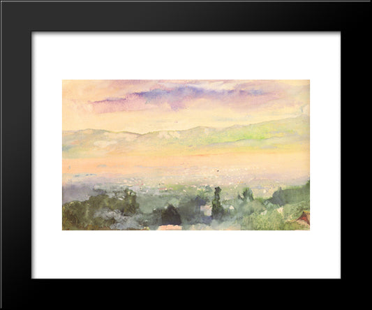 Sunrise In Fog Over Kyoto 20x24 Black Modern Wood Framed Art Print Poster by LaFarge, John