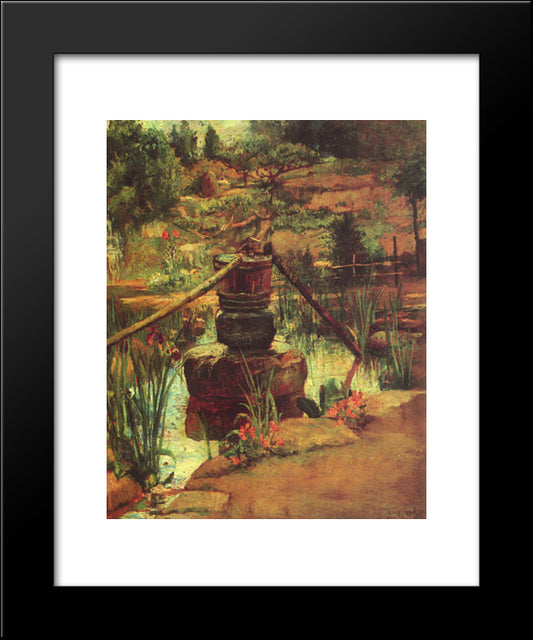 The Fountain In Our Garden At Nikko 20x24 Black Modern Wood Framed Art Print Poster by LaFarge, John