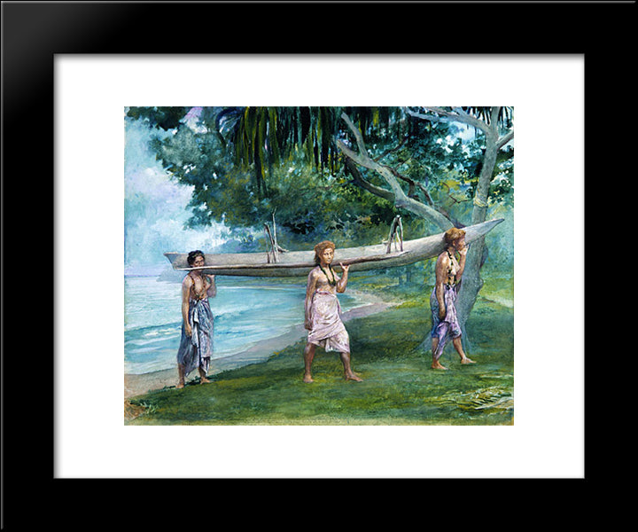 Girls Carrying A Canoe, Vaiala In Samoa 20x24 Black Modern Wood Framed Art Print Poster by LaFarge, John