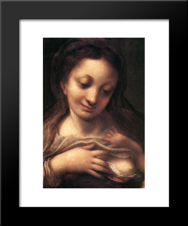 Virgin And Child With An Angel (Madonna Del Latte) 20x24 Black Modern Wood Framed Art Print Poster by Correggio