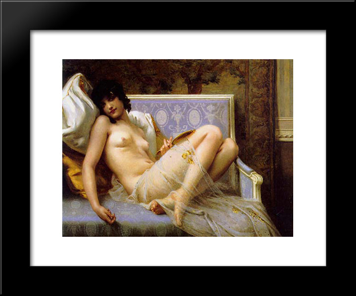 Young Woman Naked On A Settee 20x24 Black Modern Wood Framed Art Print Poster by Seignac, Guillaume