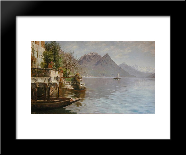 Gandria Lago Di Lugano 20x24 Black Modern Wood Framed Art Print Poster by Monsted, Peder Mork