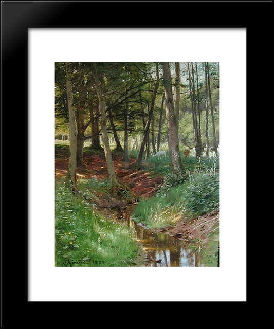 Landscape With Deer 20x24 Black Modern Wood Framed Art Print Poster by Monsted, Peder Mork