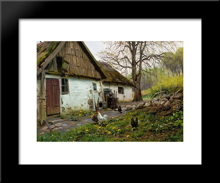 Bromolle Farm With Chickens 20x24 Black Modern Wood Framed Art Print Poster by Monsted, Peder Mork