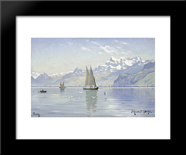 View Of Lake, Vevey 20x24 Black Modern Wood Framed Art Print Poster by Monsted, Peder Mork