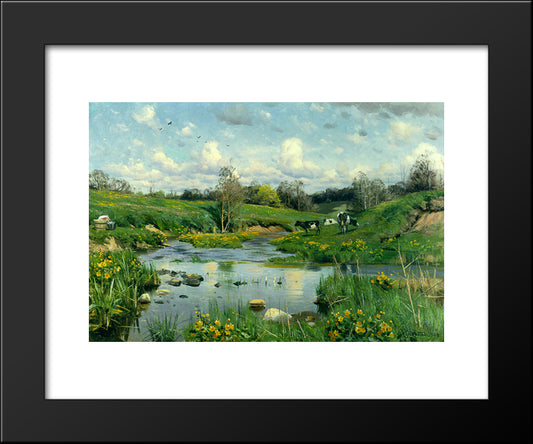 Cows Grazing 20x24 Black Modern Wood Framed Art Print Poster by Monsted, Peder Mork