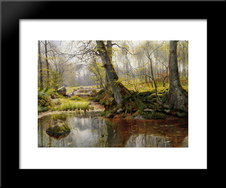 A Tranquil Pond 20x24 Black Modern Wood Framed Art Print Poster by Monsted, Peder Mork