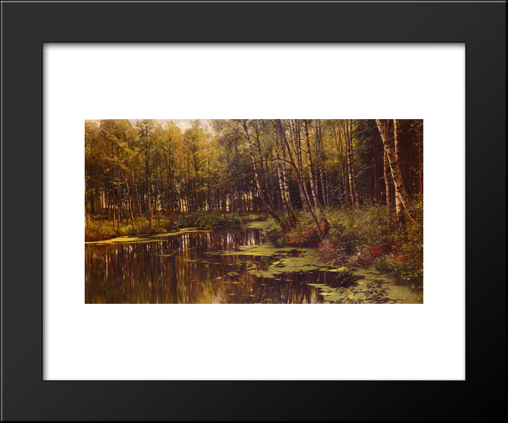 A Woodland Pond 20x24 Black Modern Wood Framed Art Print Poster by Monsted, Peder Mork