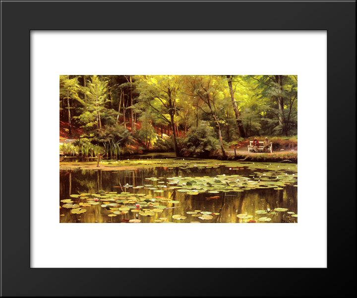 Waterlilies 20x24 Black Modern Wood Framed Art Print Poster by Monsted, Peder Mork