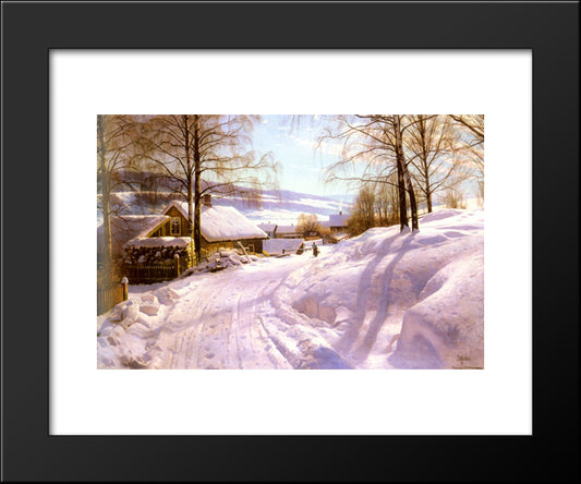 On The Snowy Path 20x24 Black Modern Wood Framed Art Print Poster by Monsted, Peder Mork