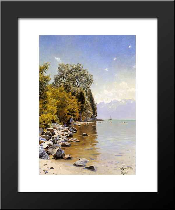 Fishing On Lac Leman 20x24 Black Modern Wood Framed Art Print Poster by Monsted, Peder Mork