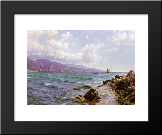 Fishing Boats On The Water, Cap Martin 20x24 Black Modern Wood Framed Art Print Poster by Monsted, Peder Mork